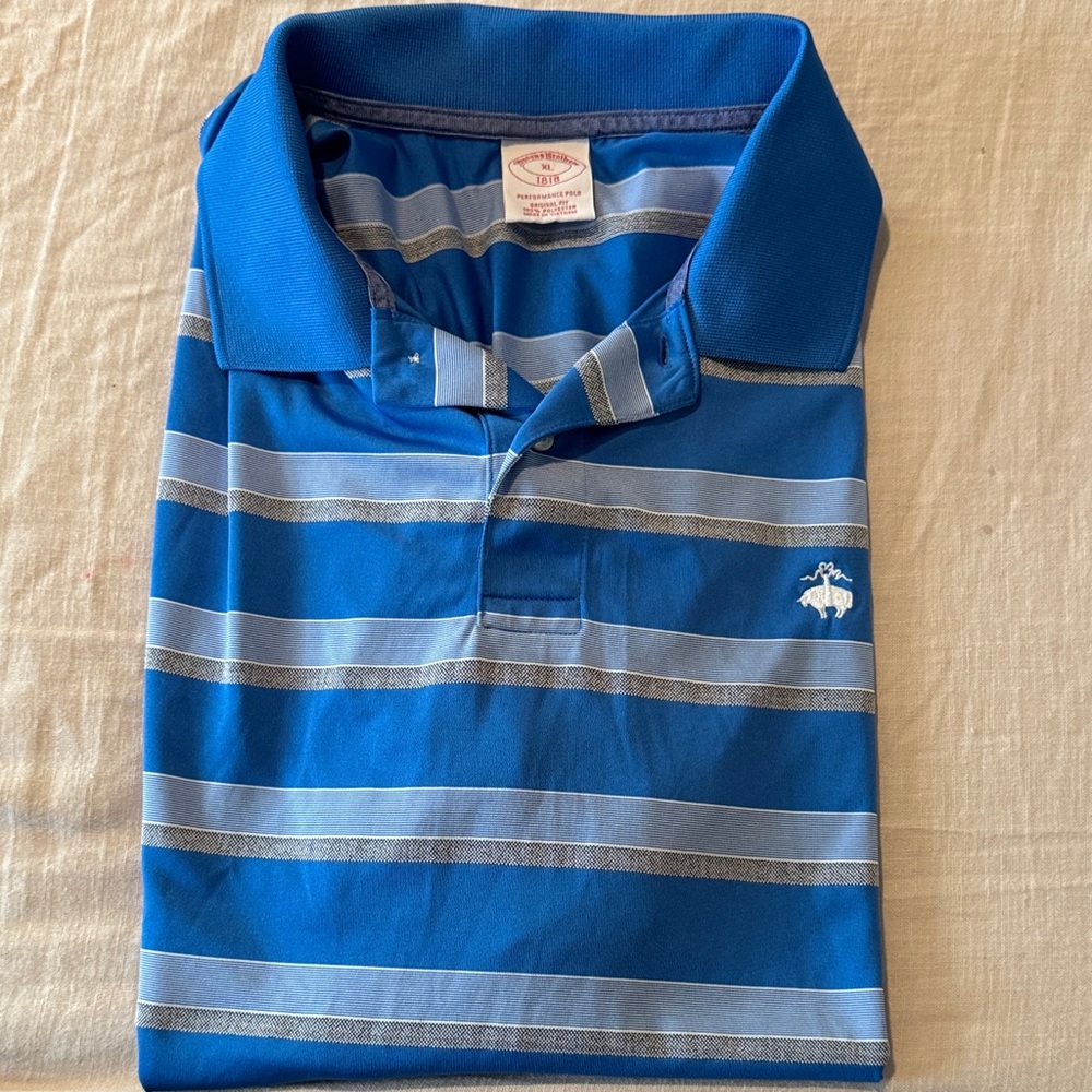 💜2/$15💜 Brooks Brothers Blue and Gray Performance Striped Polo